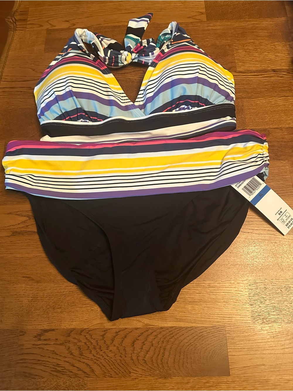 Anne Cole Multicolor Striped Halter Bikini Top with Bottoms Top D & Bottom XL